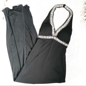 Delaru Floorlength Black Rhinestone Gown. 3/4